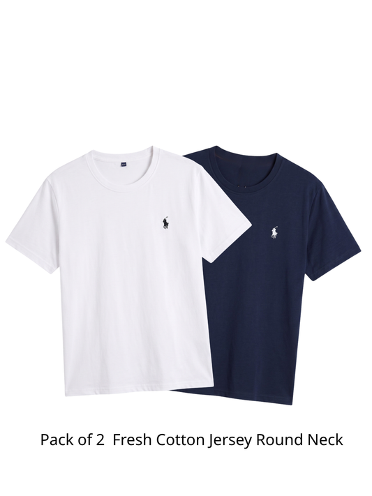 Pack of 2 Fresh Cotton Jersey Round Neck T-Shirt | Color Selection