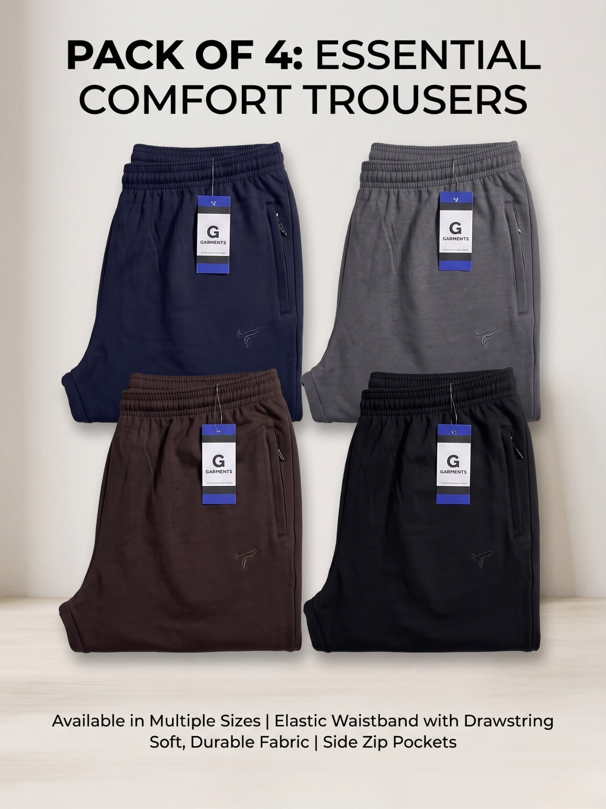 Pack of 4 Pk Polo Fabric Trousers| Best For Exercise | Summer Edition
