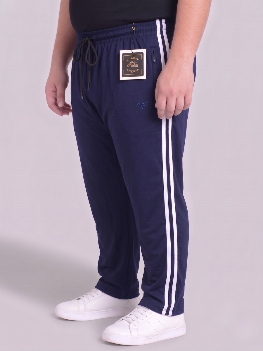 Navy Blue Stripes Cotton Jersey Trousers | Summer Edition