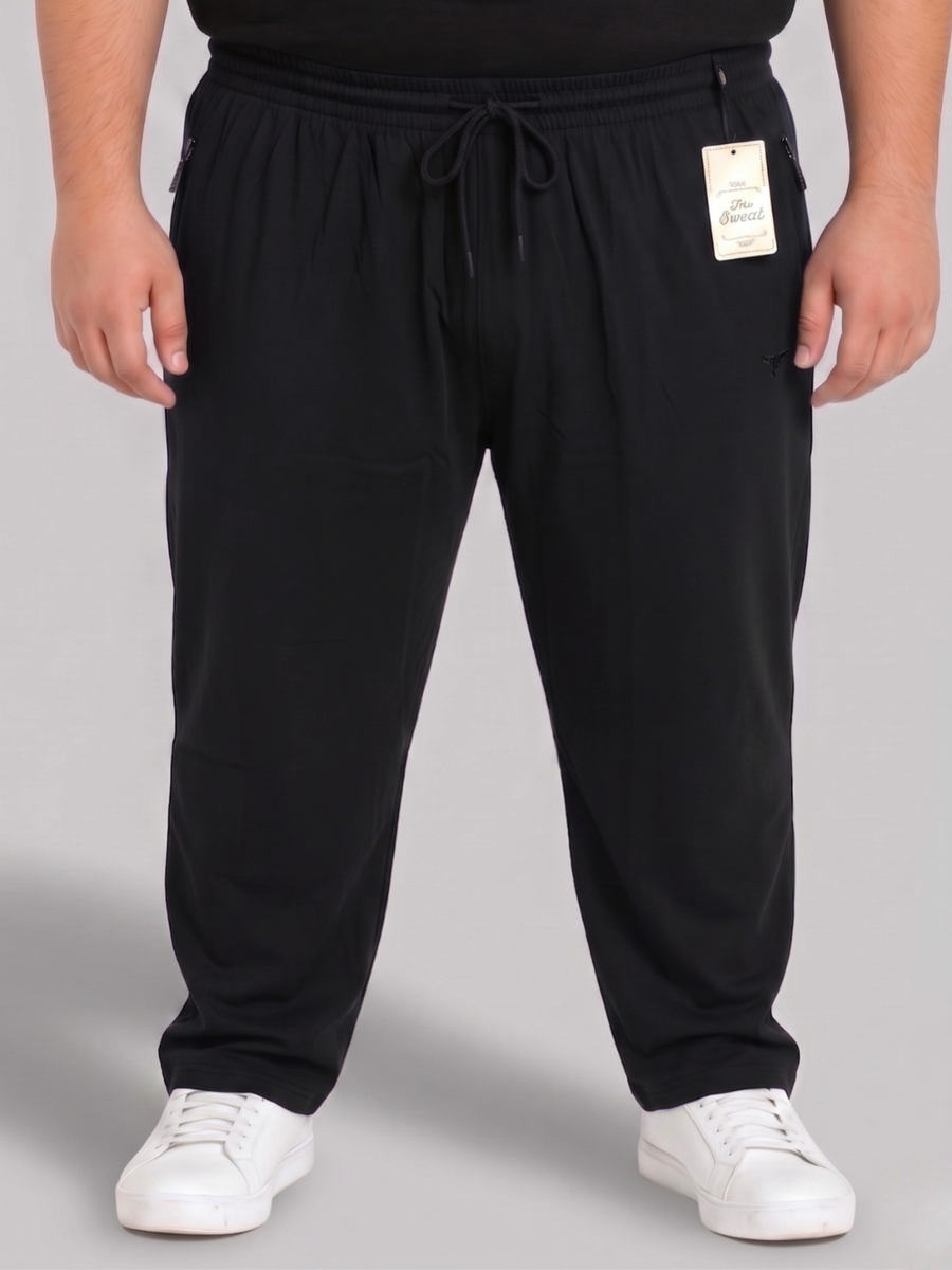 Jet Black Plain Cotton Jersey Trousers | Summer Edition