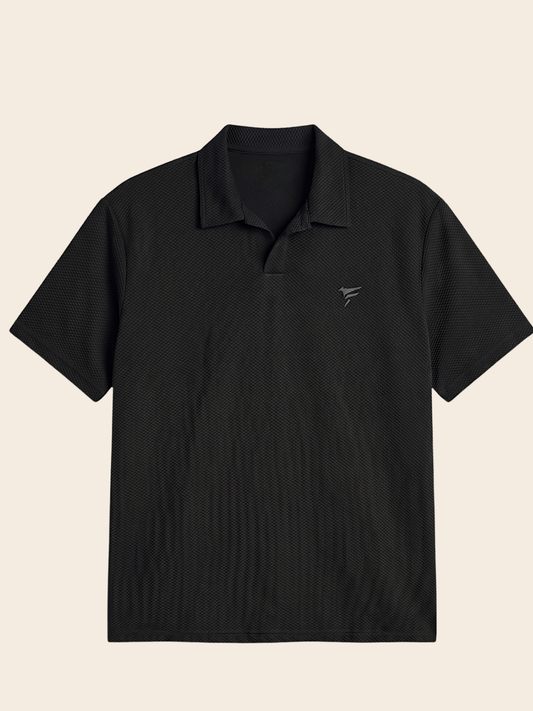Jet Black Thermal johnny Collar Polo| Summer Fit