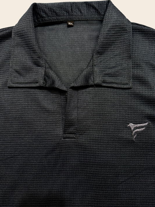 Jet Black Thermal Johnny Colar Polo | Summer Fit