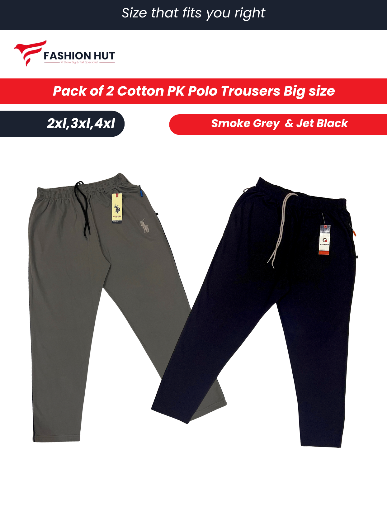 Pack of 2 Polo Fabric Trousers Big Size