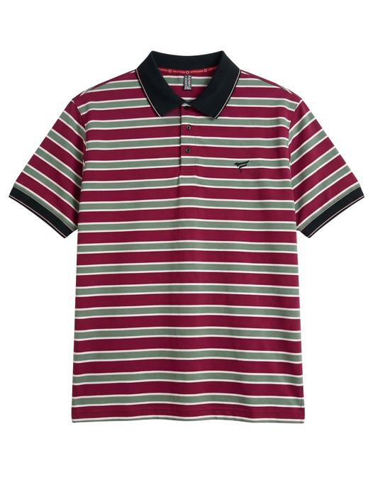 Mahroon & Olive Stripes Polo | Summer Fit