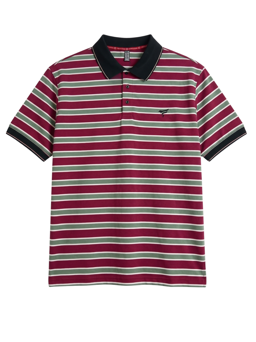 Mahroon & Olive Stripes Polo | Summer Fit