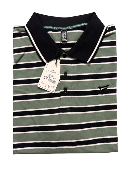 Olive & Black Stripes Polo | Summer Fit