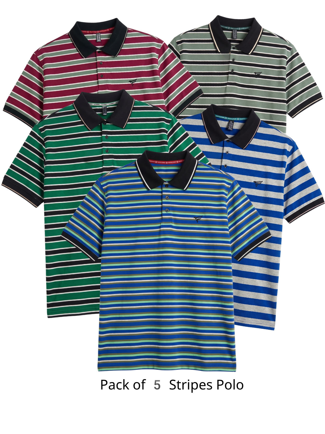 Pack of 5 Stripes Polo | Summer Fit