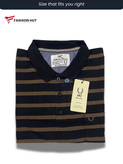 UC  Polo Stripers Dark Blue with Brown lines | Summer Fit