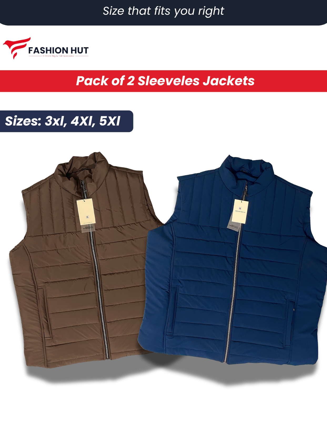 Pack of 2 Sleeveless Parachute Puffer Jacket