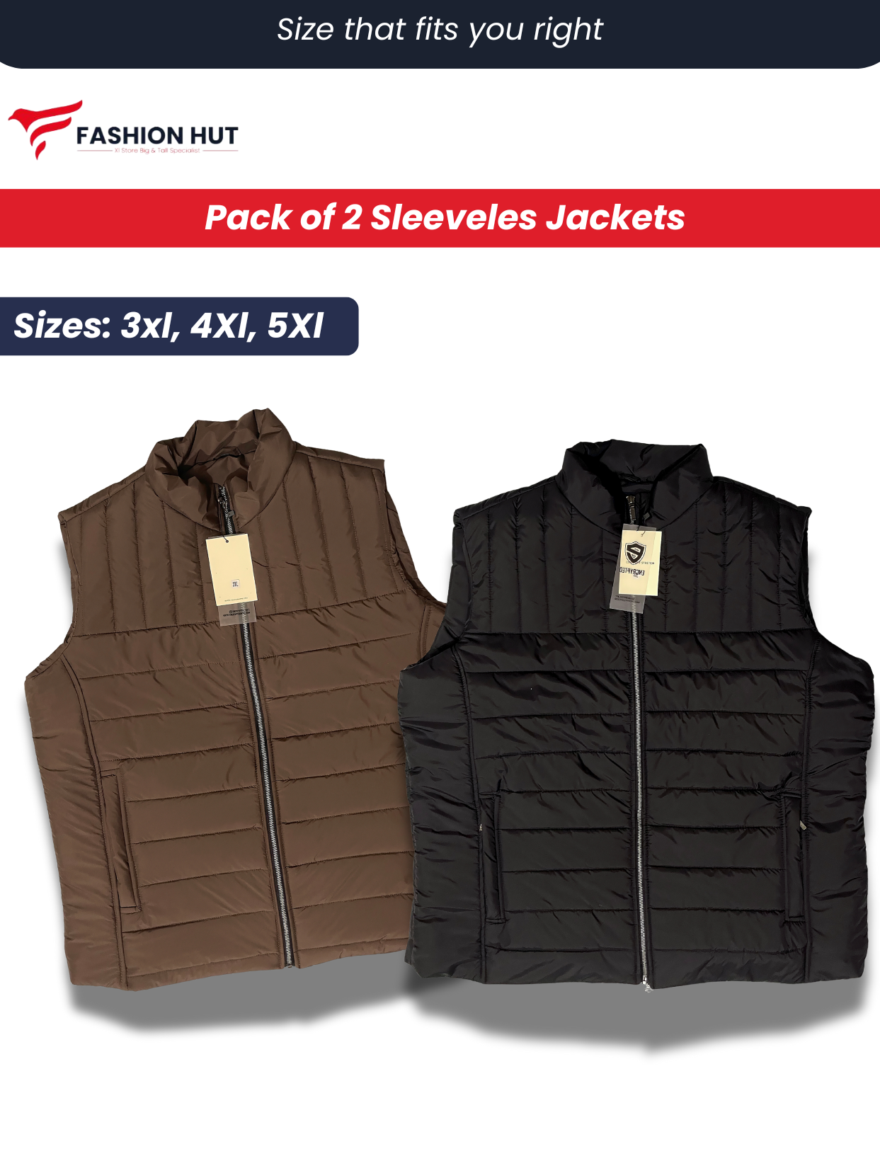 Pack of 2 Sleeveless Parachute Puffer Jacket