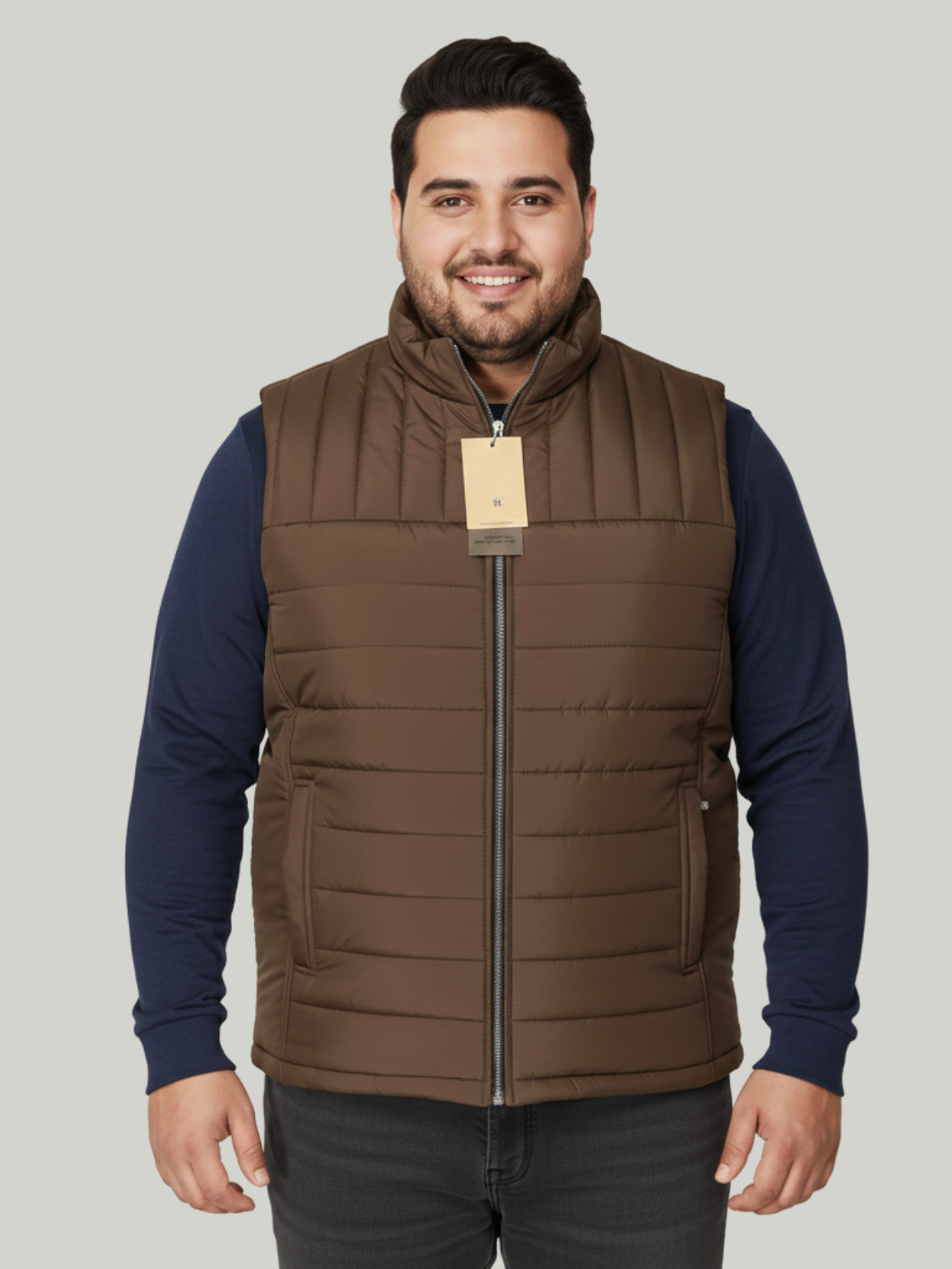 Brown Sleeveless Parachute Puffer Jacket