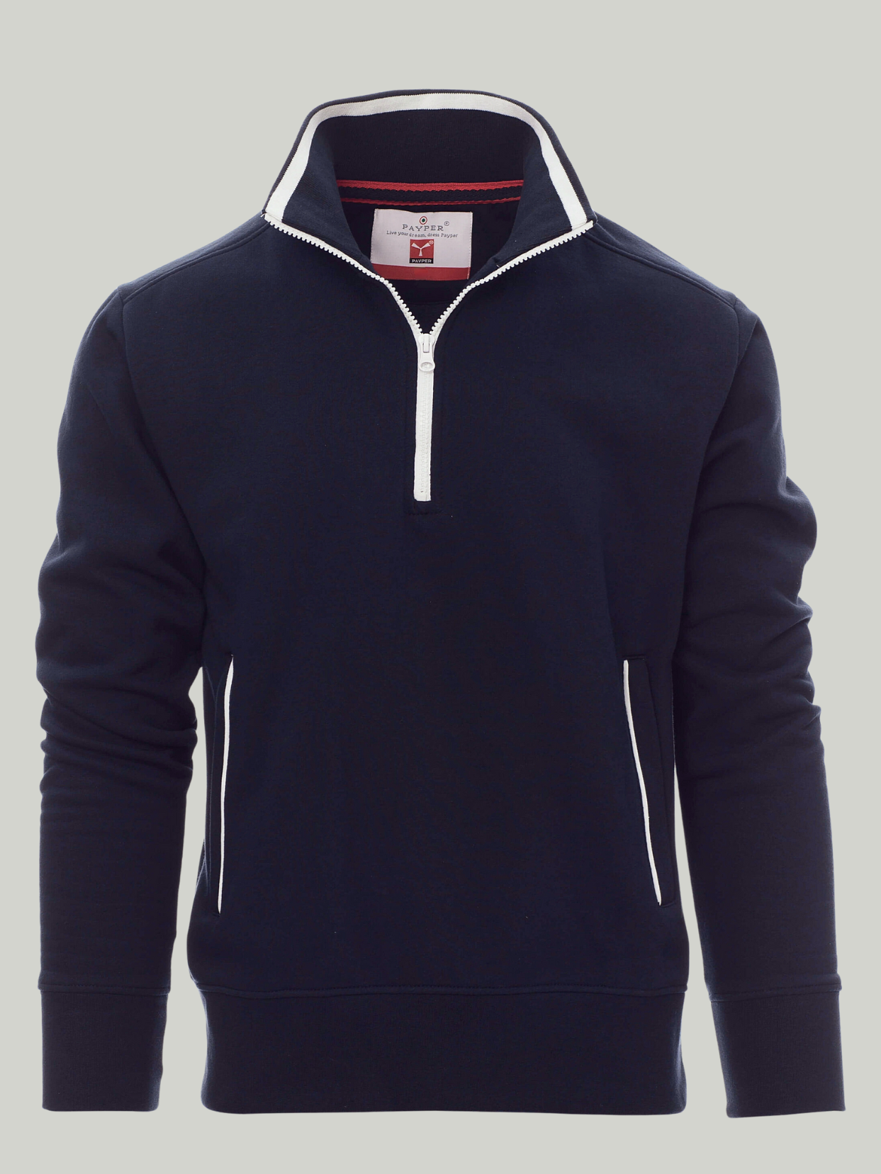 Fancy Navy Blue payper Half Zip mock Sweatshirt
