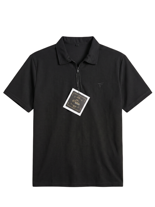Jet Black Thermal Half Zipper Polo | Summer Fit