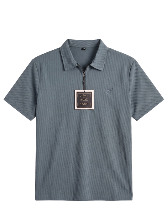 Blueish Grey Pk Lycra Half Zipper Polo| Summer Fit