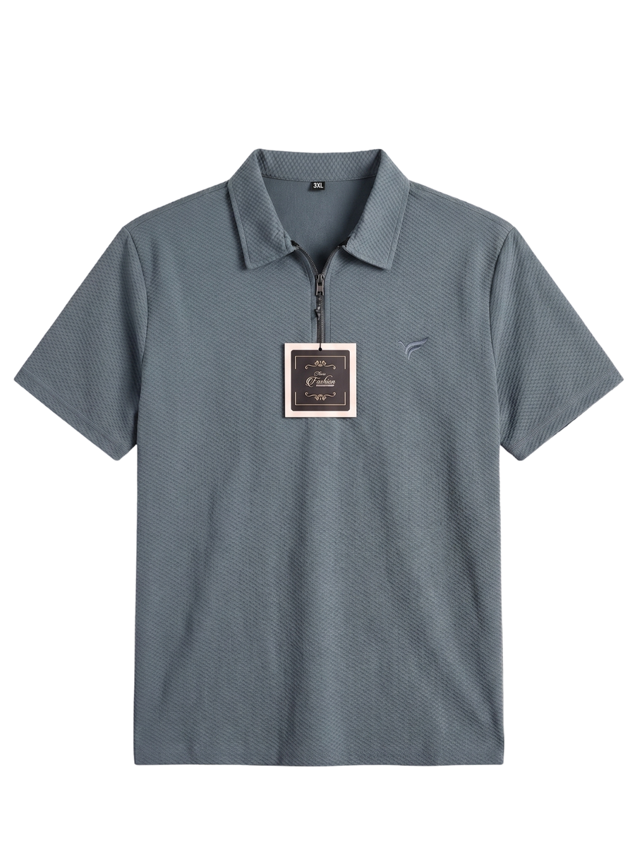 Blueish Grey Pk Lycra Half Zipper Polo| Summer Fit