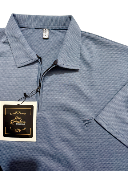 Blueish Grey Pk Lycra Half Zipper Polo| Summer Fit