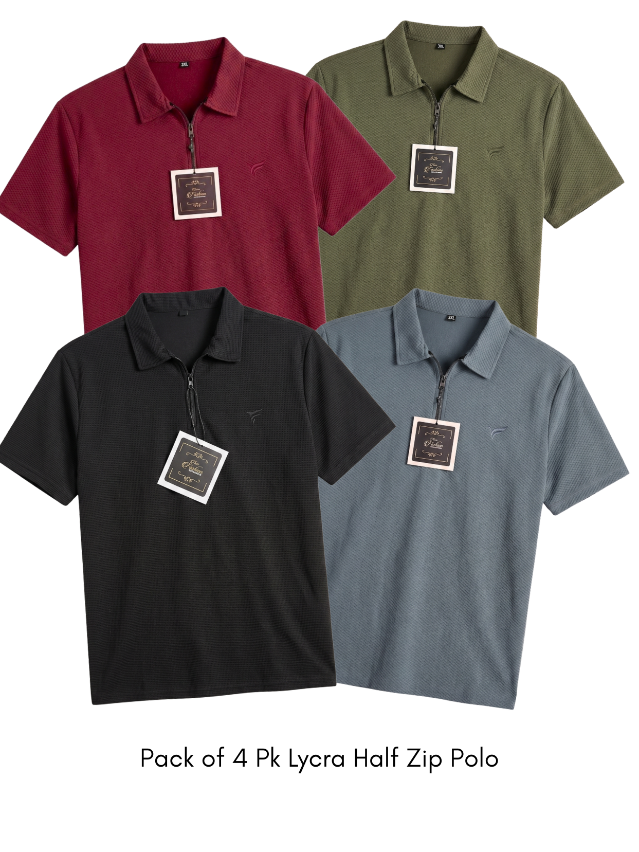 Pack of 4 Pk Lycra Half Zip Polo| Summer Fit