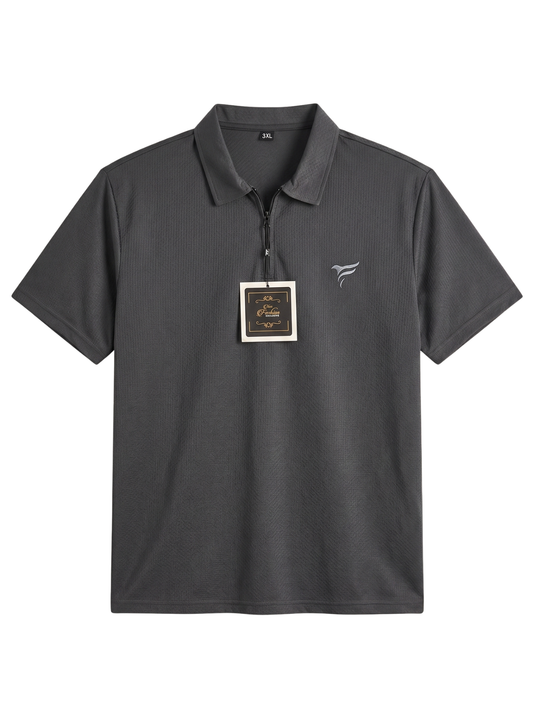 Smoke Grey Lycra Half Zipper Polo | Summer Fit