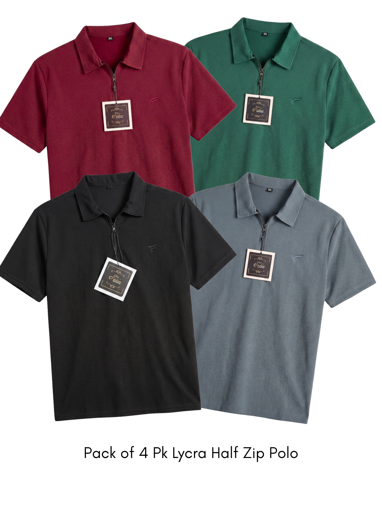 Pack of 4 Pk Lycra Half Zip Polo| Summer Fit