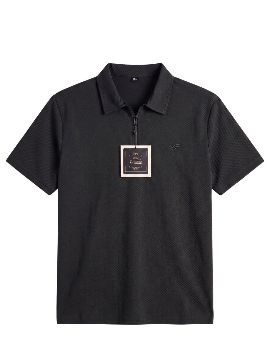 Jet Black Pk Lycra Half Zip Polo | Summer Fit