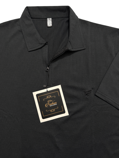 Jet Black Pk Lycra Half Zip Polo | Summer Fit