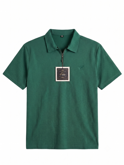 Bottle Green Pk Lycra Half Zip Polo| Summer Fit