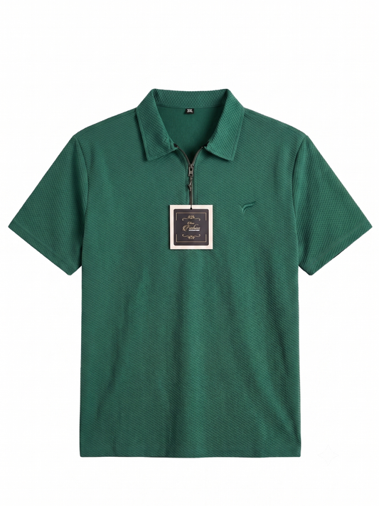 Bottle Green Pk Lycra Half Zip Polo| Summer Fit