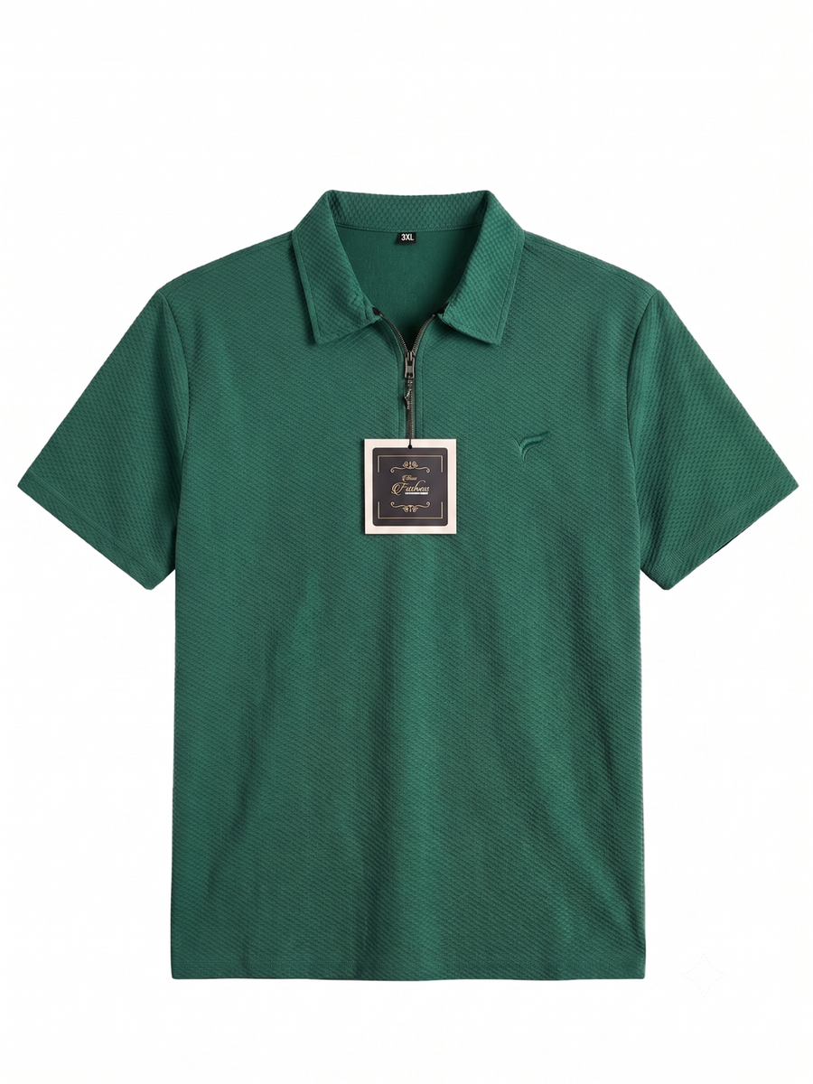 Bottle Green Pk Lycra Half Zip Polo| Summer Fit