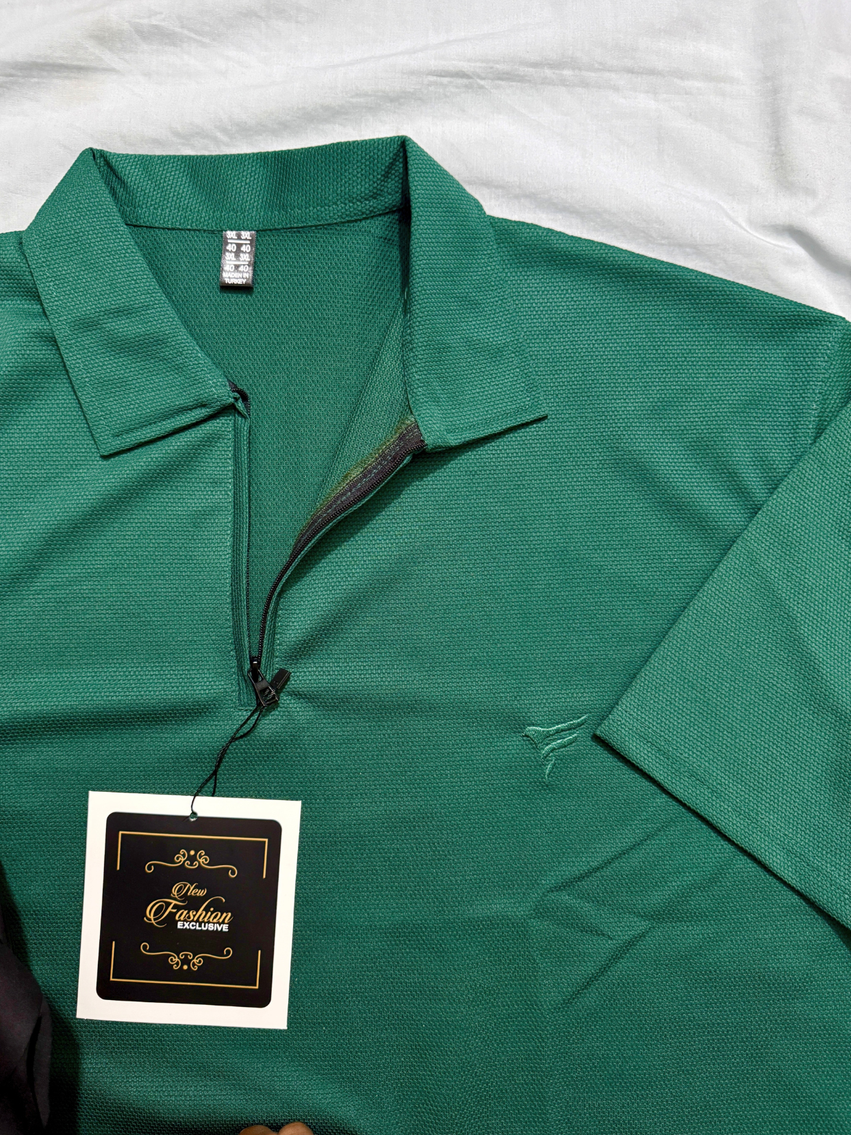 Bottle Green Pk Lycra Half Zip Polo| Summer Fit