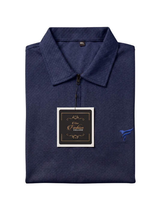 Navy Lycra Half Zipper Polo| Summer Fit