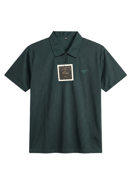Petrolium Green Lycra Half Zipper Polo| Summer Fit