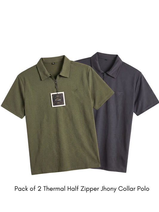 Pack of 2 Thermal Half Zipper Polo | Summer Fit