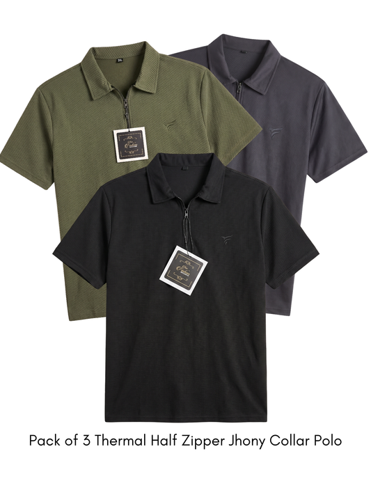 Pack of 3 Thermal Half Zipper Polo | Summer Fit
