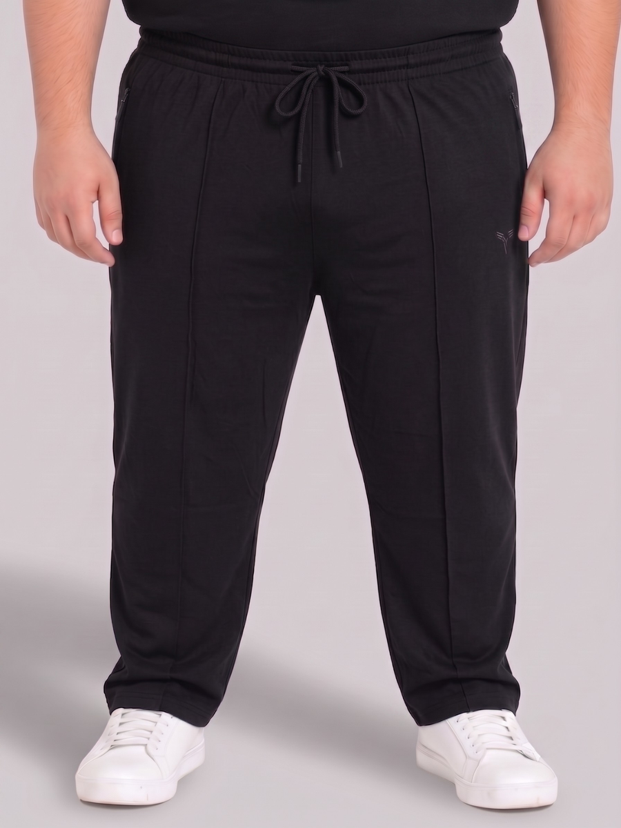 Jet Black Pleated Cotton Jersey Trousers | Summer Edition