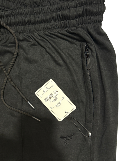 Jet Black Pleated Cotton Jersey Trousers | Summer Edition
