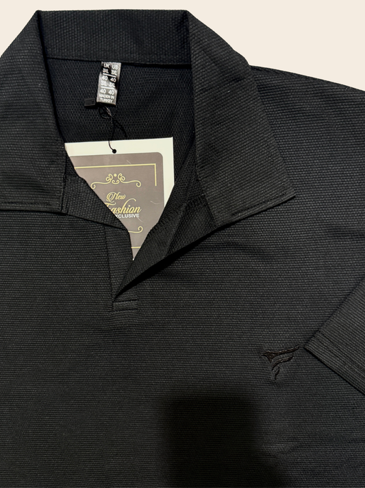 Jet Black Pk Lycra johnny Collar Polo| Summer Fit