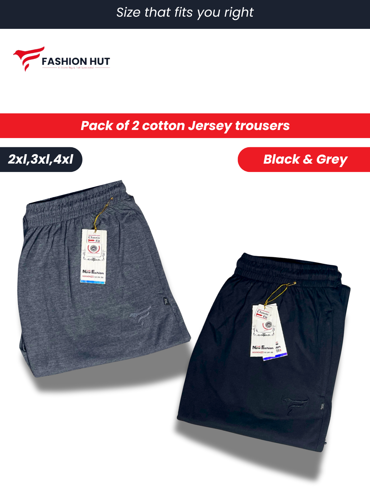 Pack of 2 Jersey Trousers slim fit design