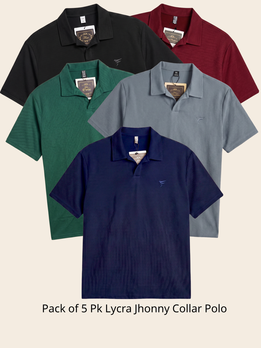 Pack of 5 Pk Lycra johnny Collar Polo| Summer Fit