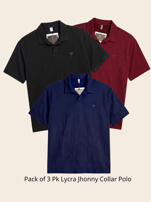 Pack of 3 Pk Lycra johnny Collar Polo| Summer Fit