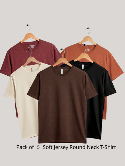 Pack of 5 Soft Jersey Round Neck T-Shirt | Summer Collection