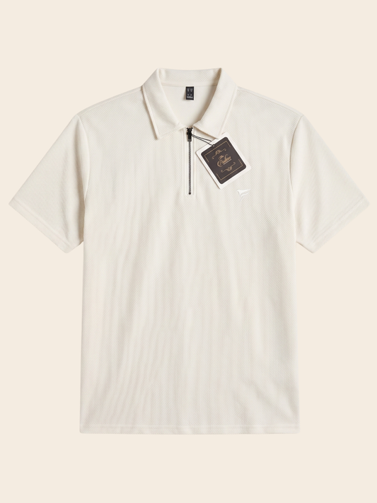 White Pk Lycra Half Zipper Polo | Summer Fit