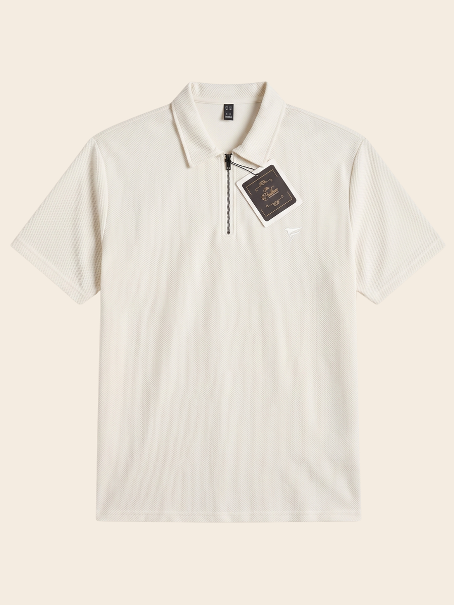 White Pk Lycra Half Zipper Polo | Summer Fit