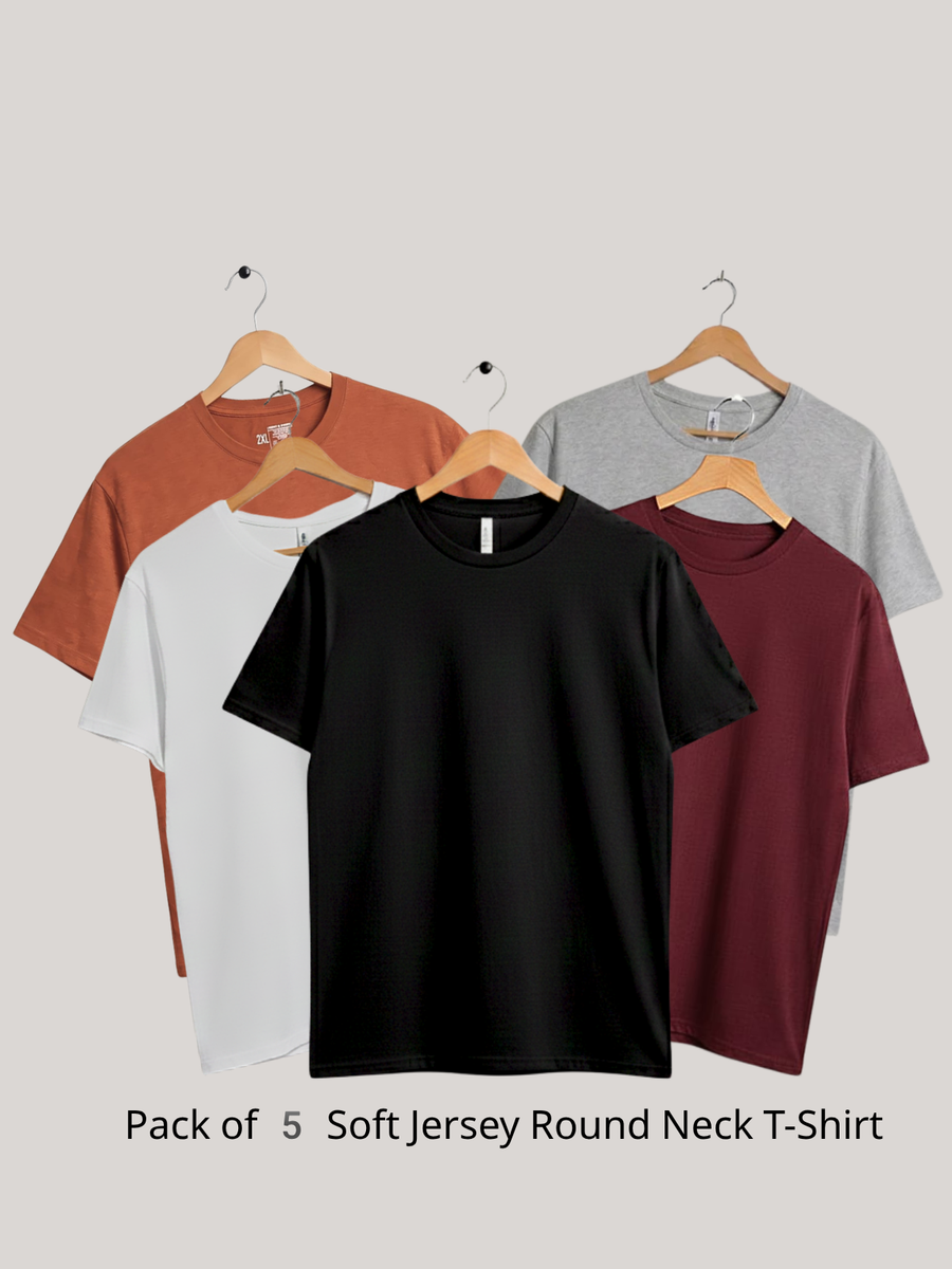 Pack of 5  Export Soft Jersey Round Neck T-Shirt | No Color Selection