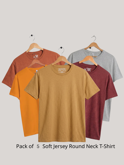 Pack of 5 Soft Jersey Round Neck T-Shirt | Summer Collection