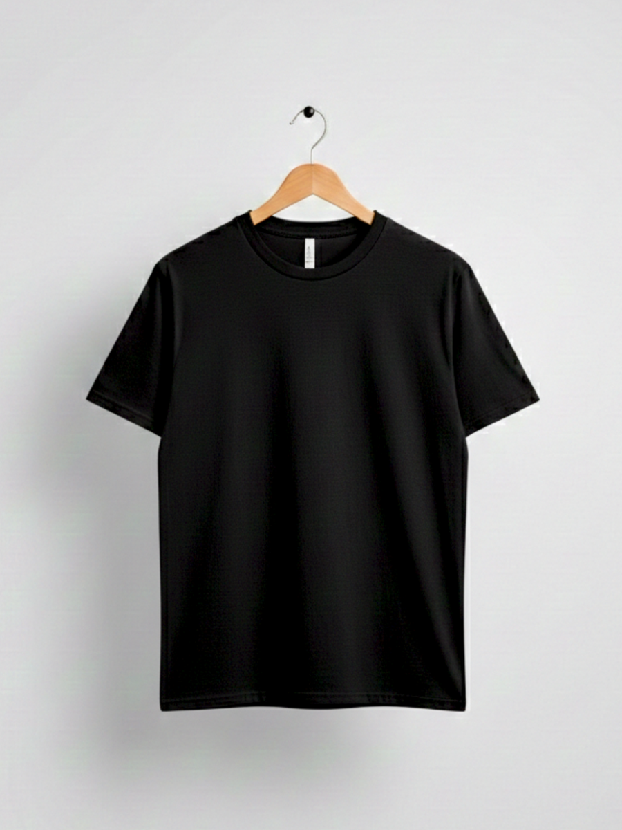 Export Jet Black Soft Jersey Round Neck T-shirt