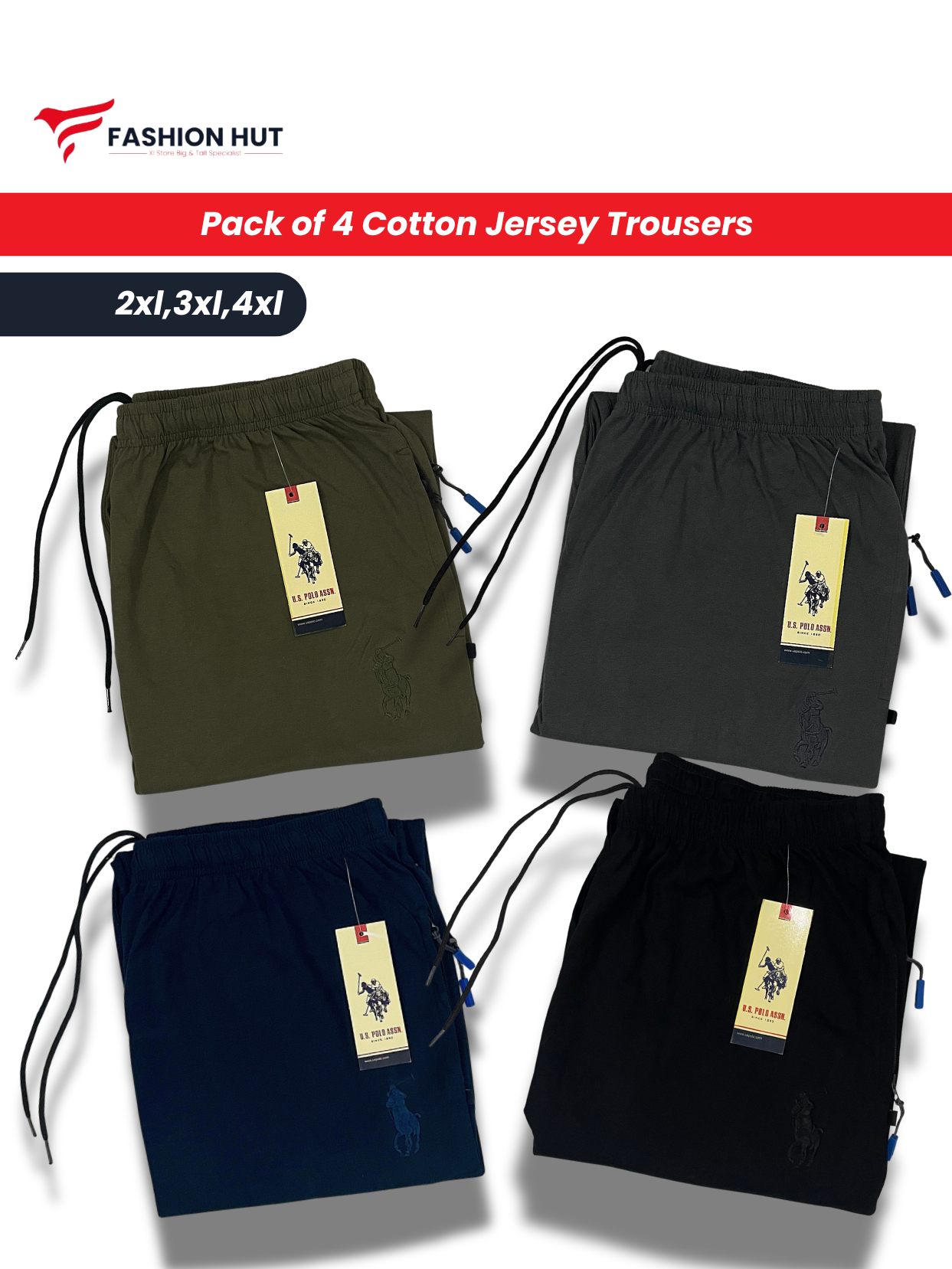 Pack of 4 Soft Cotton Jersey Trousers