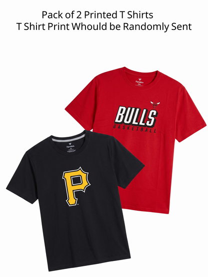 Pack of 2 Printed Round Neck T-Shirt | No Print Selection