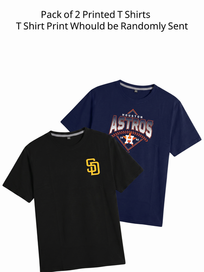 Pack of 2 Printed Round Neck T-Shirt | No Print Selection