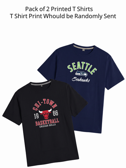 Pack of 2 Printed Round Neck T-Shirt | No Print Selection