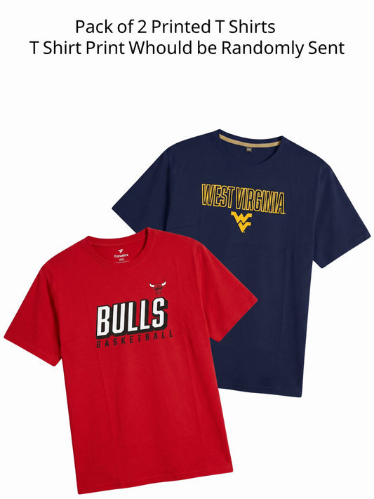 Pack of 2 Printed Round Neck T-Shirt | No Print Selection